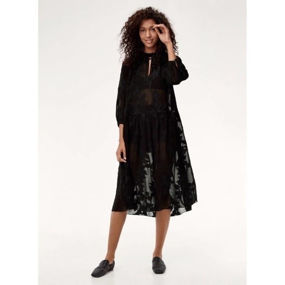 Wilfred Black Sheer Floral Appliqué Lace Babydoll Dress Size XS - Picture 2 of 9